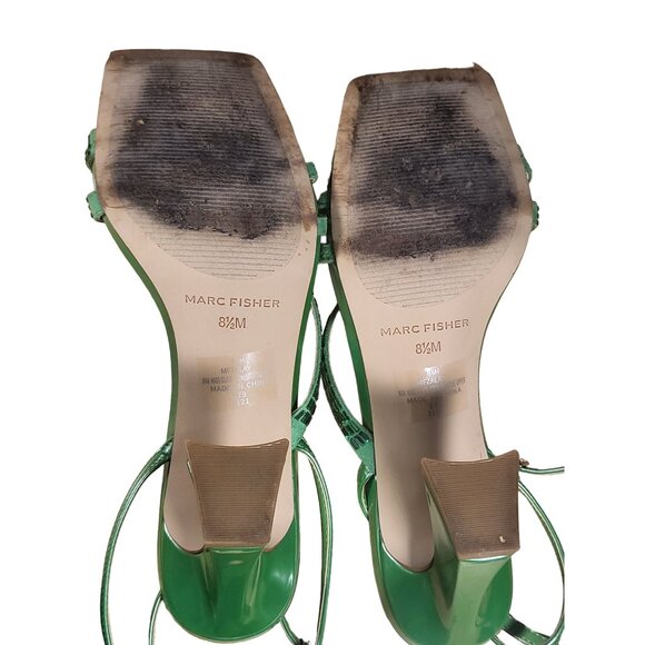 Marc Fisher Zalay Pyramid Heels Women Sz 8.5  Green Square Toe Ankle Strap Party - Picture 6 of 6